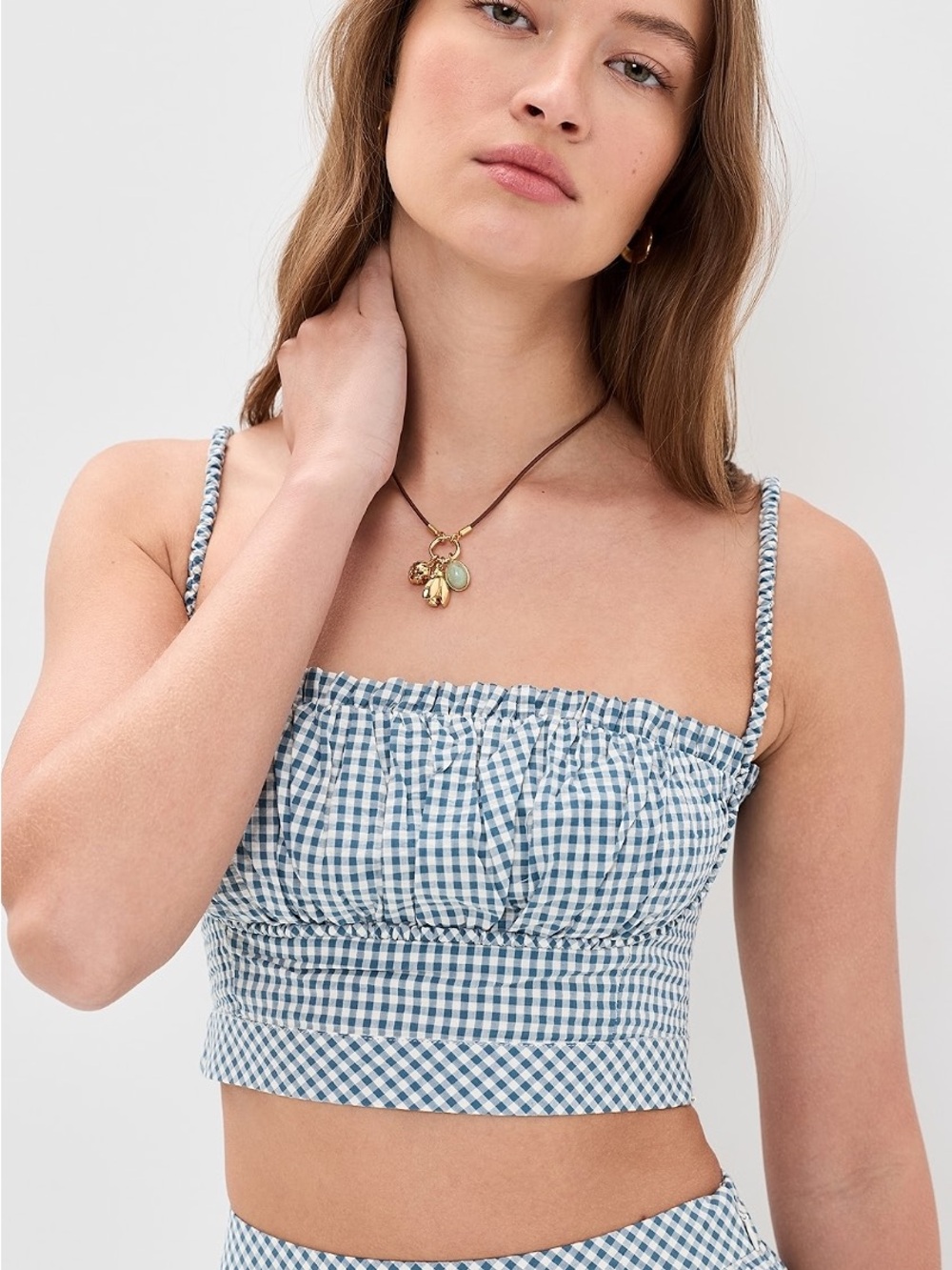 Hill House Blue & White Gingham Smocked Crop Top